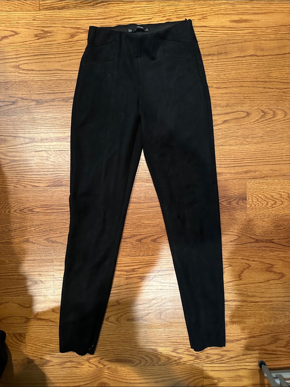 Zara Faux Suede Black High-Waist Slim Trousers